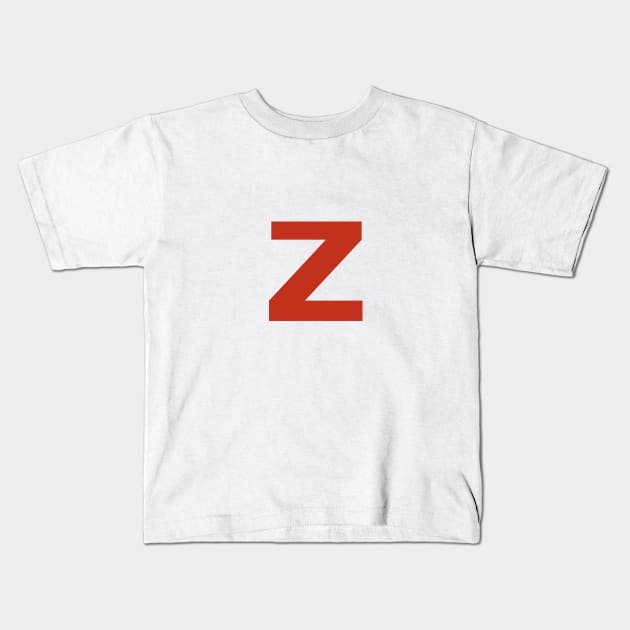 Letter z in Red Text Minimal Typography Kids T-Shirt by ellenhenryart